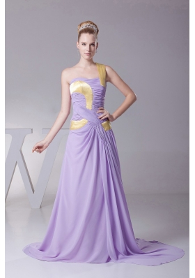 Lilac Prom Dress One Shoulder Chiffon and Brush Train