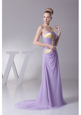 Lilac Prom Dress One Shoulder Chiffon and Brush Train