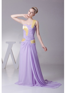 Lilac Prom Dress One Shoulder Chiffon and Brush Train