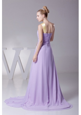 Lilac Prom Dress One Shoulder Chiffon and Brush Train