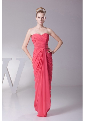 Ruched Sweetheart Coral Red Prom Homecoming Dress Chiffon
