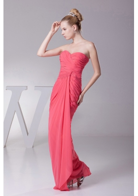 Ruched Sweetheart Coral Red Prom Homecoming Dress Chiffon