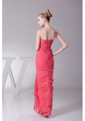 Ruched Sweetheart Coral Red Prom Homecoming Dress Chiffon