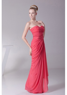 Ruched Sweetheart Coral Red Prom Homecoming Dress Chiffon