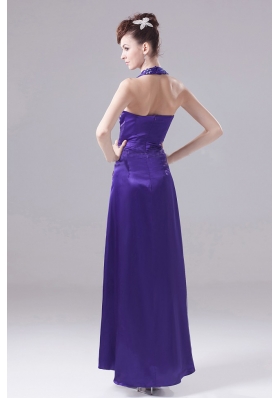 Purple Halter and High-low Beading Prom Cocktail Dress