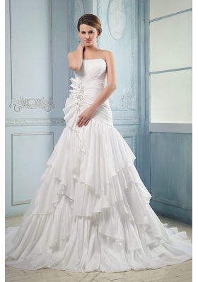 Ruching and Beading Ruffled Layers A-line Wedding Dress