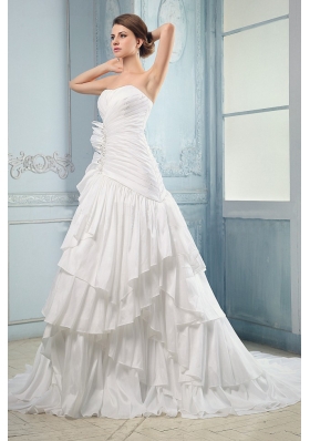 Ruching and Beading Ruffled Layers A-line Wedding Dress