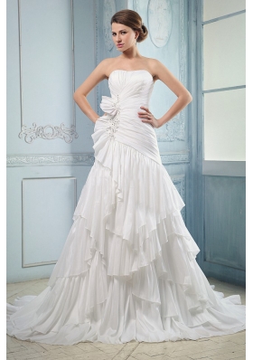 Ruching and Beading Ruffled Layers A-line Wedding Dress