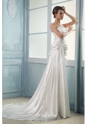 Wedding Dress One Shoulder Appliques and Beading Ruching