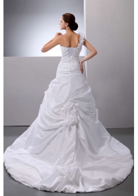 A-line Pick-ups Wedding Gown With One Shoulder Train