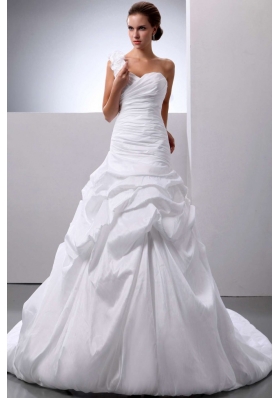 A-line Pick-ups Wedding Gown With One Shoulder Train