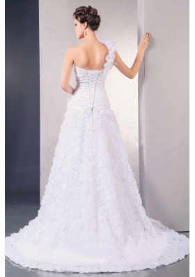 Rolling Flowers One Shoulder Special A-line Wedding Dress