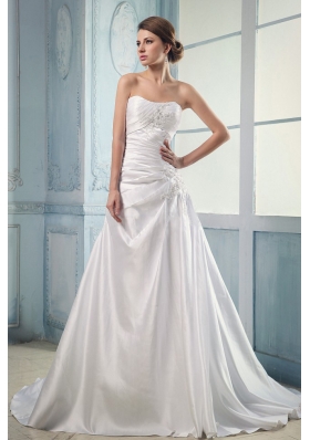 Appliques and Ruching Court Train A-line Wedding Dress