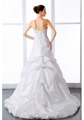 Beading and Ruching Wedding Dress With Court Train