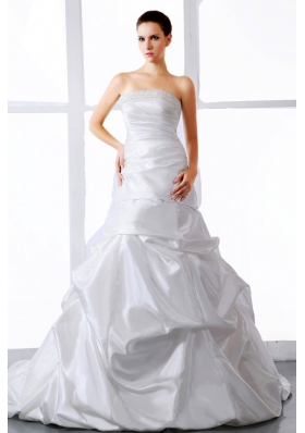 Beading and Ruching Wedding Dress With Court Train