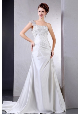 Appliques Wedding Dresses With Ruch One Shoulder Satin