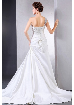 Appliques Wedding Dresses With Ruch One Shoulder Satin