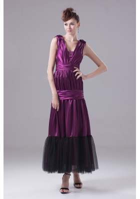 Ankle-length Eggplant Purple Prom Evening Dress With Ruch
