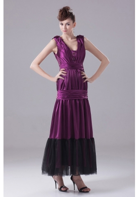 Ankle-length Eggplant Purple Prom Evening Dress With Ruch