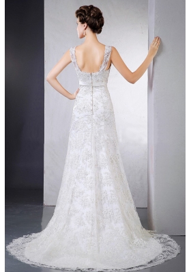 Lace Clasp Handle V-neck Court Train Wedding Dress