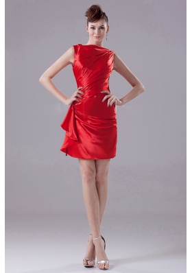 Mini-length Bateau Red Prom Cocktail Dress With Taffeta