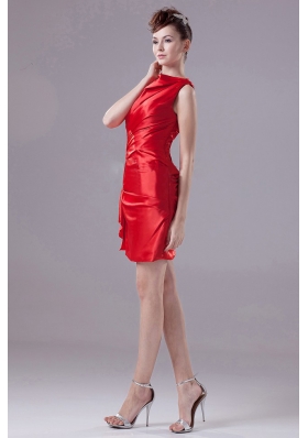 Mini-length Bateau Red Prom Cocktail Dress With Taffeta