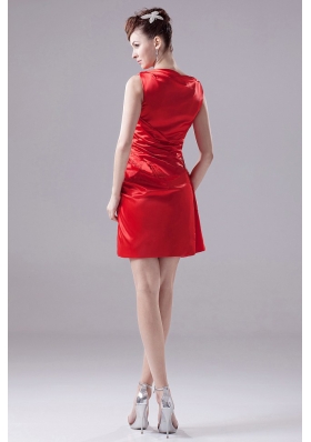 Mini-length Bateau Red Prom Cocktail Dress With Taffeta