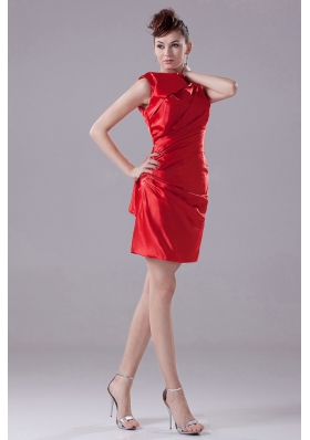 Mini-length Bateau Red Prom Cocktail Dress With Taffeta