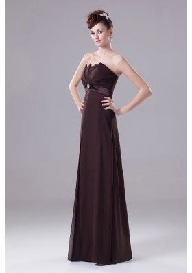 Brown Strapless Chiffon Prom Formal Dress With Beading