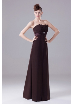 Brown Strapless Chiffon Prom Formal Dress With Beading