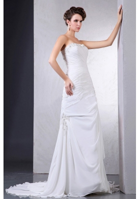 Appliques Ruching 2013 Wedding Dress Court Chiffon