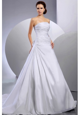 2013 Appliques Ruching Wedding Dress A-line Court