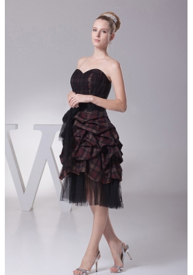 Pick-ups Sash Prom Dress Plaid fabric Tulle