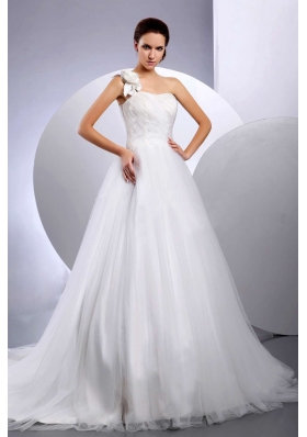 2013 A-line One Shoulder Wedding Dress Flower Court