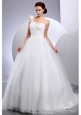 2013 A-line One Shoulder Wedding Dress Flower Court