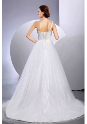 2013 A-line One Shoulder Wedding Dress Flower Court