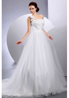 2013 A-line One Shoulder Wedding Dress Flower Court