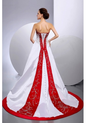 2013 Wedding Dress Embroidery Beading A-line Chapel