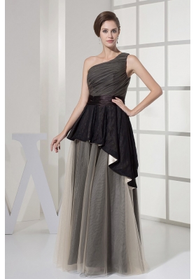 One Shoulder and Ruched Prom Dress Two Layers
