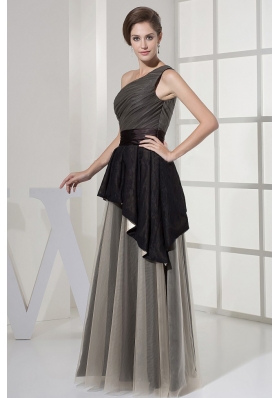 One Shoulder and Ruched Prom Dress Two Layers