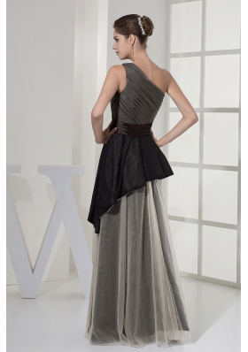 One Shoulder and Ruched Prom Dress Two Layers