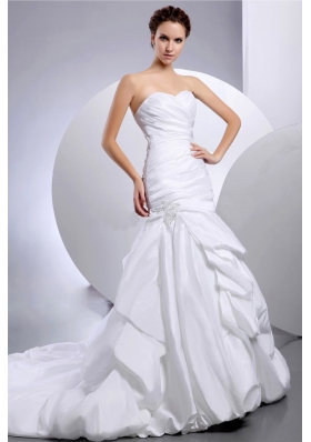 Sweetheart Ruched Beading Wedding Dress Gray And White