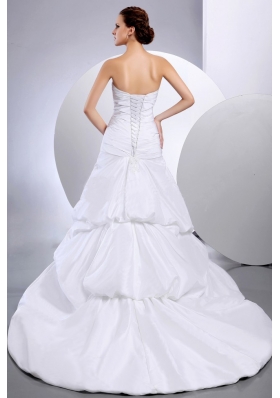 Sweetheart Ruched Beading Wedding Dress Gray And White