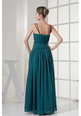 Spaghetti Straps Teal Prom Dress Handmade Flowers