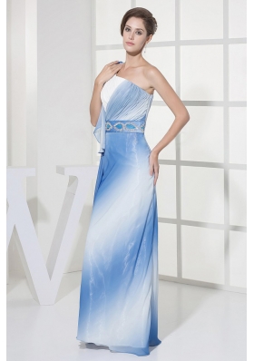 One Shoulder Ombre Color Prom Dress Chiffon Floor-length