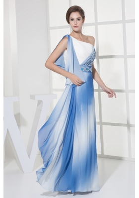 One Shoulder Ombre Color Prom Dress Chiffon Floor-length