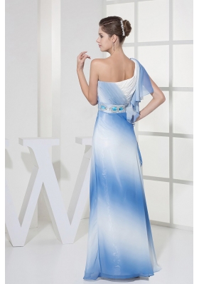 One Shoulder Ombre Color Prom Dress Chiffon Floor-length