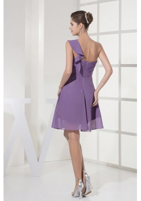 One Shoulder Ruched Lilac Prom Dress Chiffon Mini-length