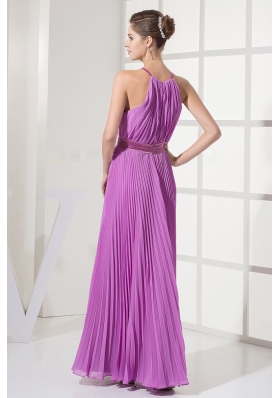 Pleated Lavender Chiffon Scoop Prom Dress Floor-length