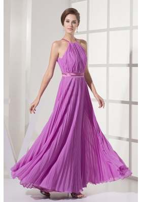 Pleated Lavender Chiffon Scoop Prom Dress Floor-length